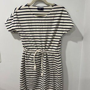 Saint James L'atelier Short-sleeves Tie Waist  Striped Cotton Mini Dress US 6